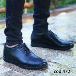 کفش چرم مردانه مشکی بندی - کد HF 472